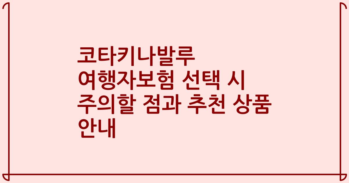 코타키나발루 여행자보험 선택 시 주의할 점과 추천 상품 안내