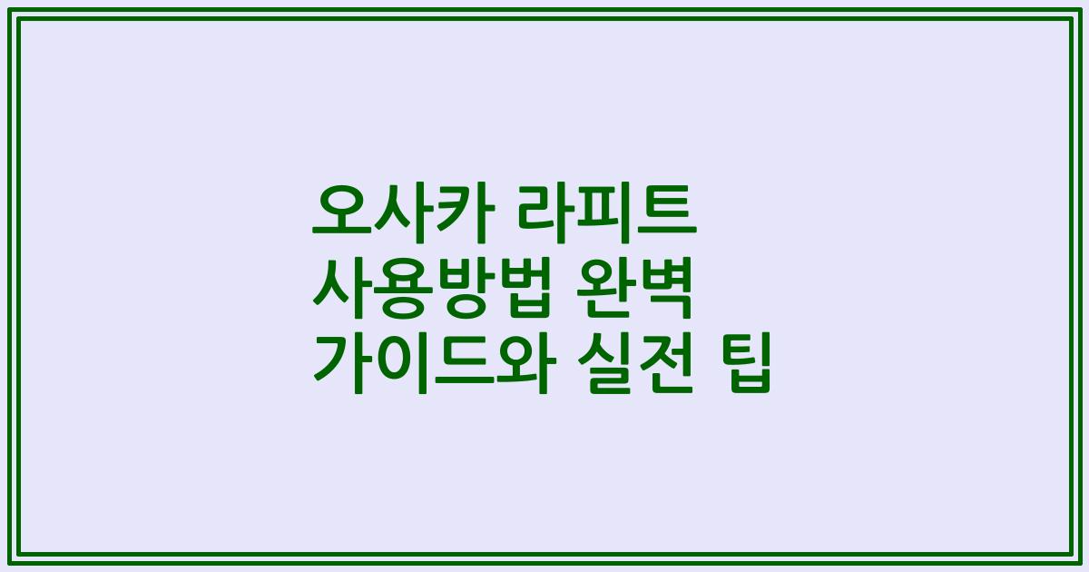 오사카 라피트 사용방법 완벽 가이드와 실전 팁